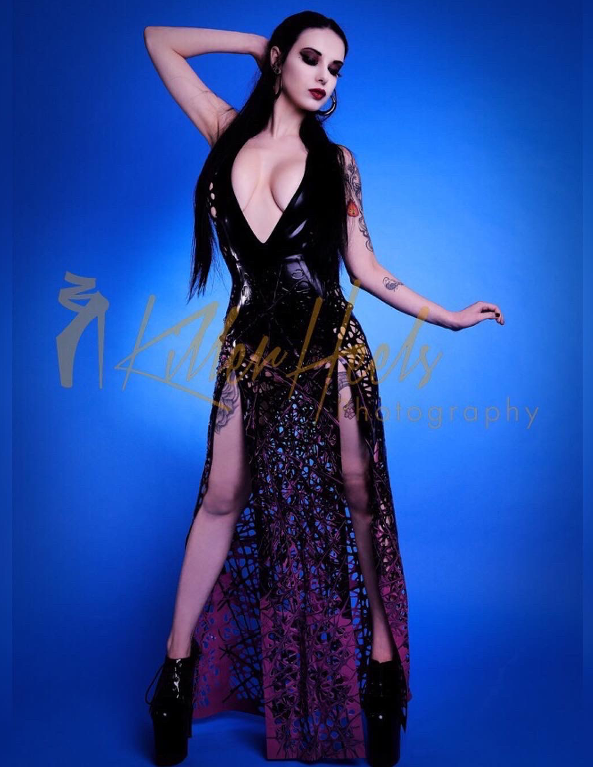 Ombre Mesh Latex Maxi Skirt Double Slit - Image 2
